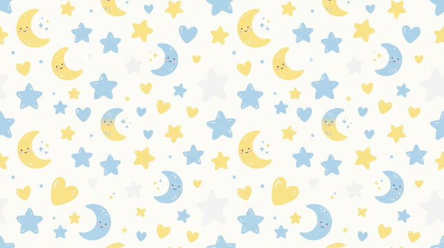 seamless nursery pattern with cute moons and stars detailed pastel colors