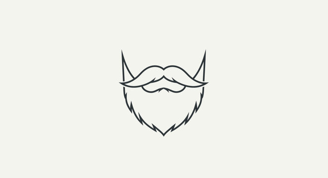 Detailed outline of a classic full beard and mustache, isolated white background.