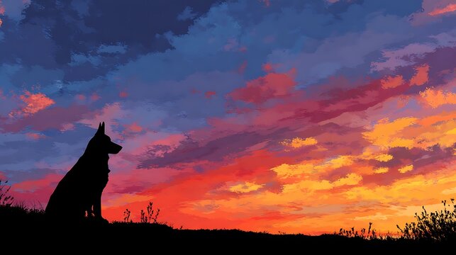 Silhouette of person watching vibrant sunset sky with clouds