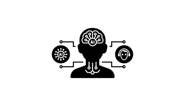 Ai brain human silhouette with technology icons, artificial