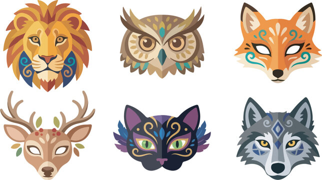 Colorful Animal Masks Set For Carnival Party Masquerade And Costume Events