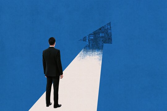 Business man with vision on a path to future corporate growth and digital success