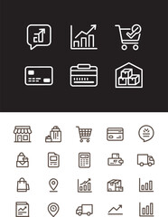 Fototapeta premium E-commerce and retail line icon set featuring shopping cart growth chart credit card and delivery truck for business and logistics