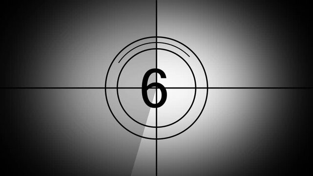 Countdown movie timer counting from 10 to 0 in grey retro style, creating a classic film effect. This old movie-style countdown brings a nostalgic touch, perfect for cinematic sequences.