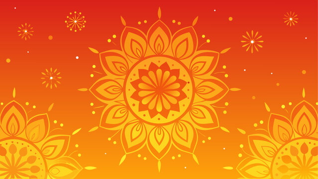 Vibrant orange mandala design with sparkles