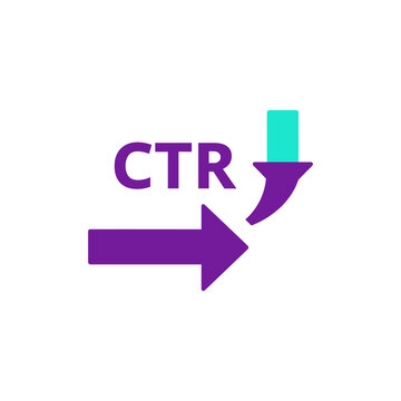 Click Through Rate arrow symbol with downward trend graph in flat icon style