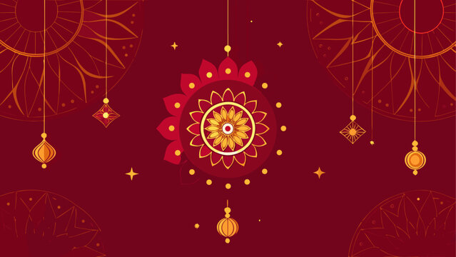 Red and gold traditional indian diwali lamp lights
