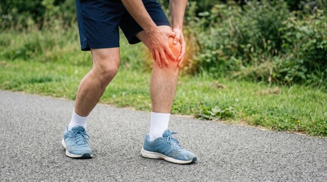 Man experiencing knee pain while exercising outdoors