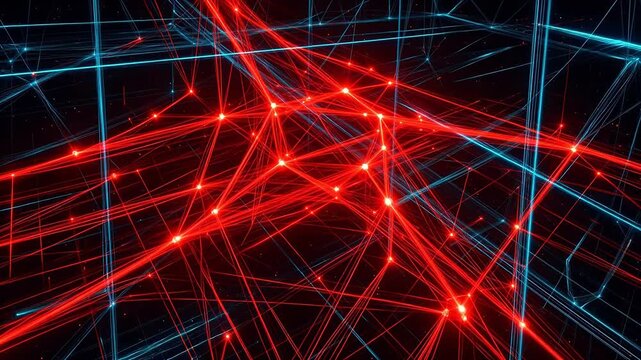 Abstract network of red and blue lines