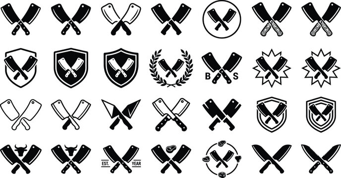Crossed Cleavers Silhouette Vector Icon for Butcher Shop and Restaurant Logo Design