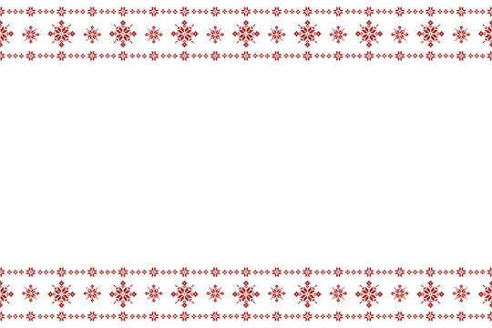 Pixel Christmas Pattern with Red Snowflake Icons on White Background,Nordic and Scandinavian Style,Ideal for Gift Wrapping,Sweaters,Fabric,Border,Banner and Digital Art Projects During the Holiday