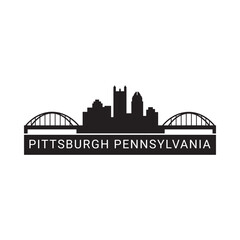 Obraz premium Pittsburgh skyline silhouette with bridges and city name on white background
