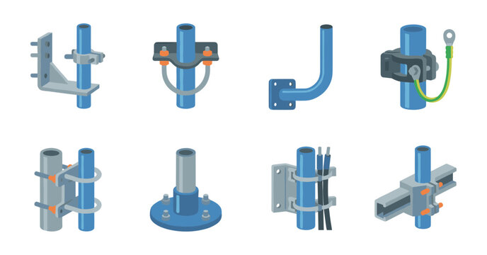 Colored antenna mast mounting hardware isometric graphics