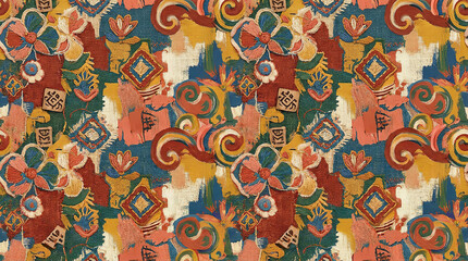Naklejka premium Expressionist abstract floral pattern with impasto brushstrokes and textured geometric shapes.
