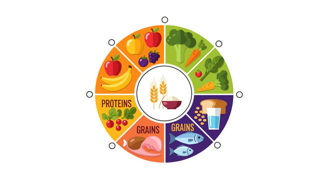 Healthy food groups wheel chart on white background