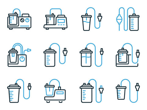 Medical suction machine icons for hospital surgical therapy