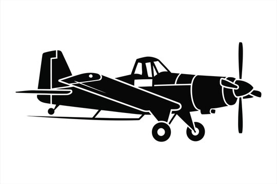 Crop duster airplane vector icon. Single-engine utility propeller plane silhouette. Agricultural aircraft flat vector illustration