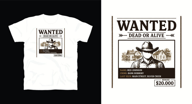 Wanted dead or alive vintage poster design with cowboy character illustration.