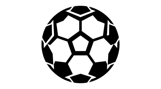 Geometric black and white soccer ball icon, a classic football symbol with pentagonal and hexagonal panels for sports graphics and games.