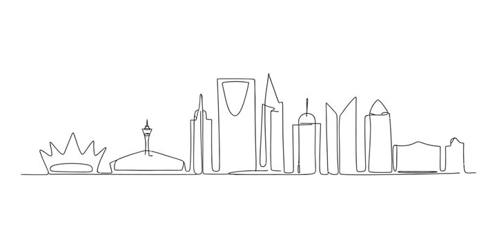 Continuous single line drawing of riyadh city skyline with famous modern skyscrapers and landmark architecture in a simple minimalist vector art style Vector, illustration