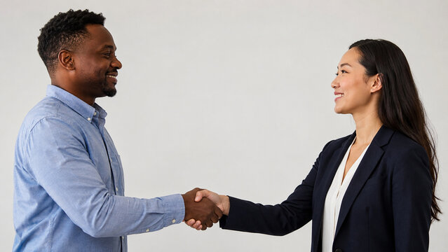Multicultural colleagues handshake after dialogue for trust and peace