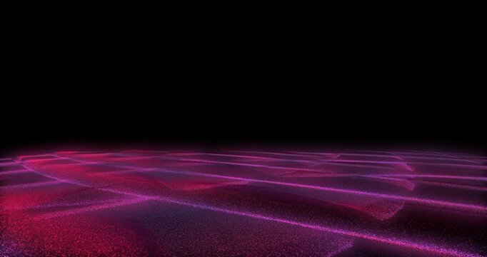 A dynamic video background showcases a camera journey through deep red particle territories. The glowing crimson dust creates a powerful atmospheric technical visualization theme.