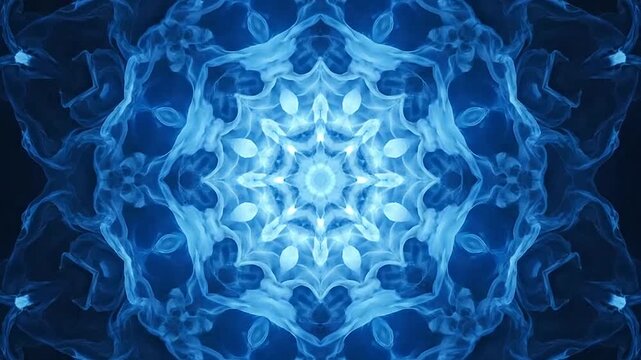 Abstract blue fire kaleidoscope pattern background