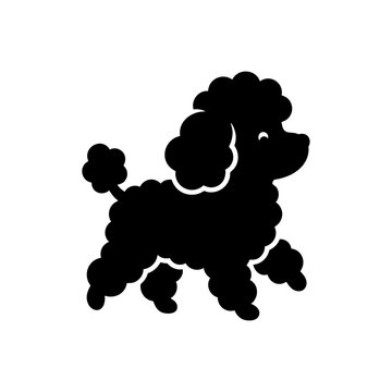 A black poodle illustration depicts the dog in motion on a white background