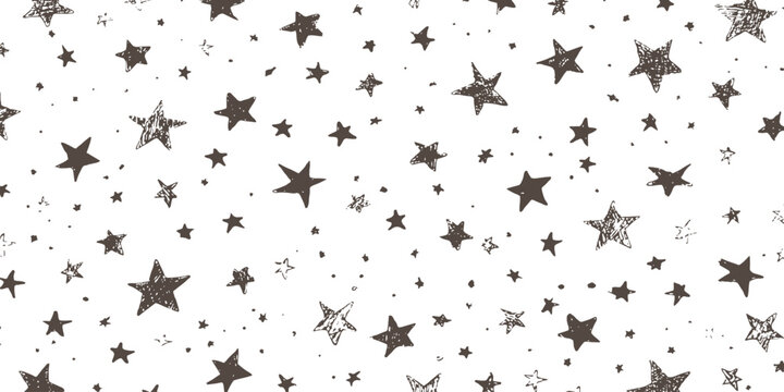 Abstract scattered hand drawn sketchy stars pattern background vector illustration for festive holiday or space design.