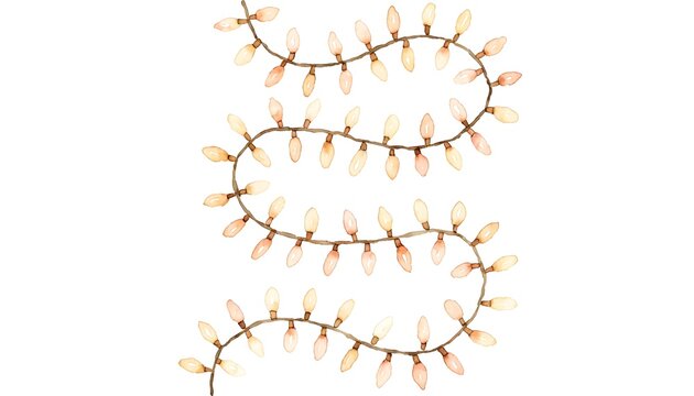 Long string of warm glowing light bulbs arranged in a winding snake pattern isolated