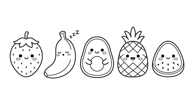 Kawaii Fruit Squishmallow Pillow Vector Set Strawberry, Banana, Avocado, Pineapple & Watermelon Characters