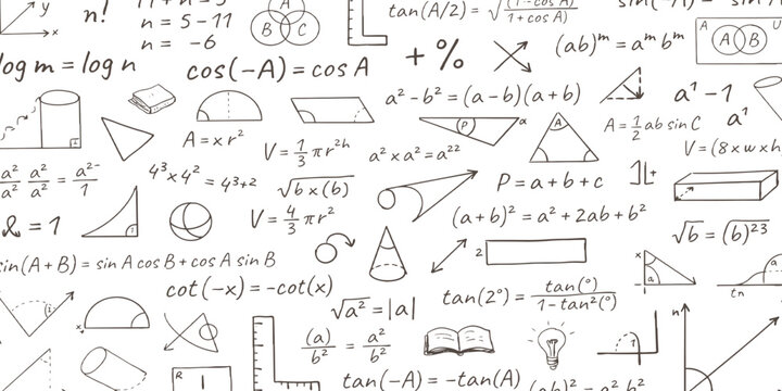 Hand drawn mathematical formulas and geometry equations doodle set on white educational background vector illustration.