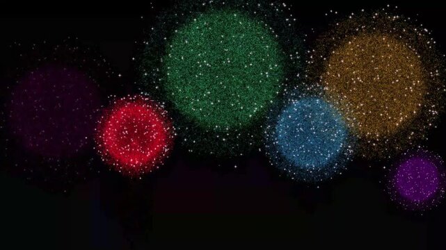An animated fireworks | shining fireworks for celebration. colorfull glowing firework during new year's eve countdown festival in the sky display at night with colorful. Multicolored Isolated Firework