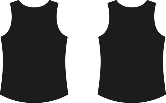 Black tank tops, sleeveless shirts, vector clothing icons, fashion design elements