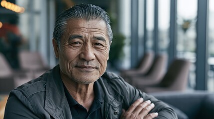 Fototapeta premium invisible illness workplace middle aged East Asian slim man daylight