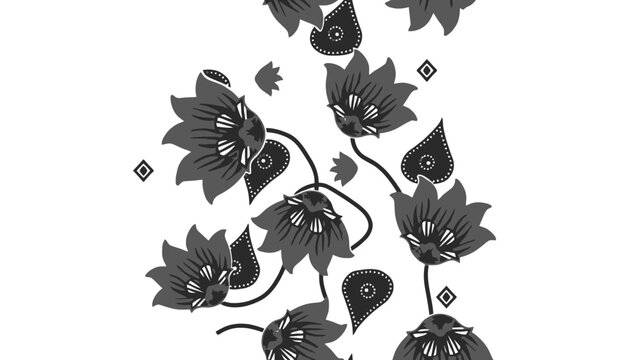 Floral pattern black and white batik design with monochrome