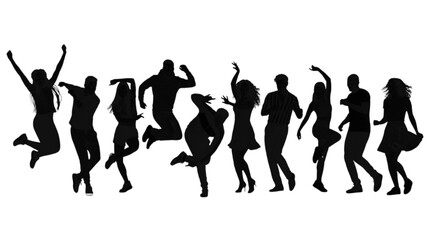 Obraz premium Group of people dancing and jumping together in celebration isolated on transparent background, Vector
