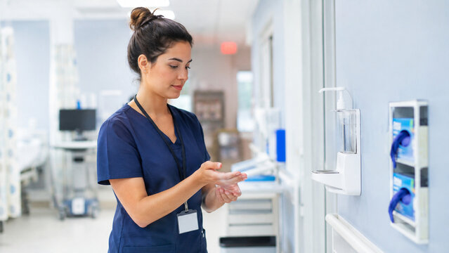 Nurse practicing hand hygiene for infection prevention
