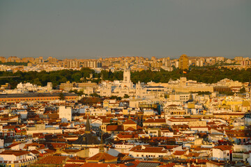 Obraz premium Golden Hour View of Madrid Skyline and Historic Rooftops