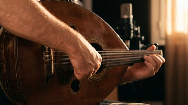 Oud, musical instrument, brown, close-up, musician