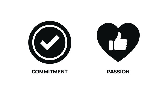 Minimalist icons representing commitment and passion in business goals.