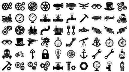 Collection of steampunk and vintage technology icons © Setiaji