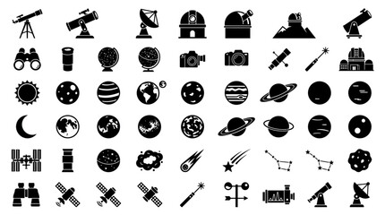 Astronomy and space exploration icons set in flat black vector style. © Setiaji