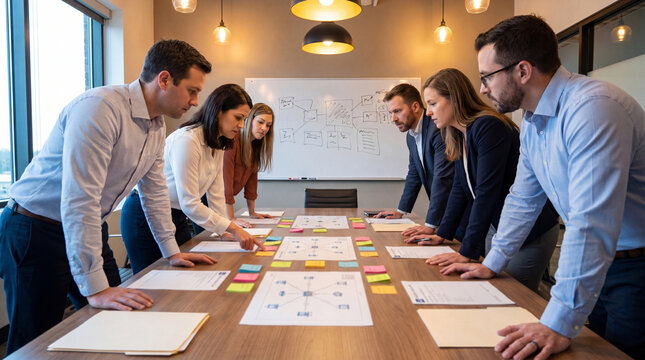 Ransomware Incident Response Team Reviewing Network Maps In Crisis Room