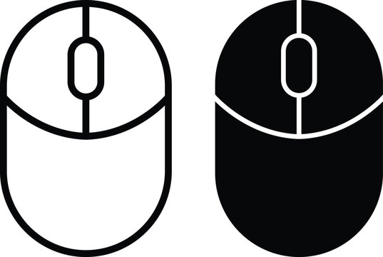 Computer mouse icons set with outline and silhouette styles, pc desktop hardware clicker scroll wheel symbol collection, vector graphic illustration isolated on transparent background