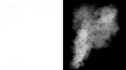 Atmospheric white smoke plume on black background, thick steam cloud texture, realistic fog and mist vapor for photo compositing and visual effects © MstSumaiya