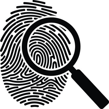 Silhouette vector fingerprint with a magnifying glass search icon design