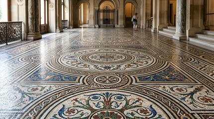Obraz premium Intricate Mosaic Floor with Geometric Patterns in Grand Hall
