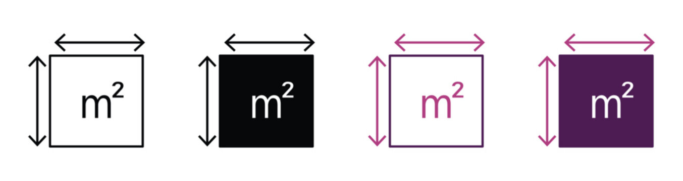 Vector illustration of a square meter (m&sup2;) symbol within a square, shown on white  with directional arrows.