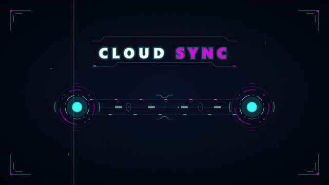 Cloud sync hud interface animation: futuristic digital data transfer and network technology